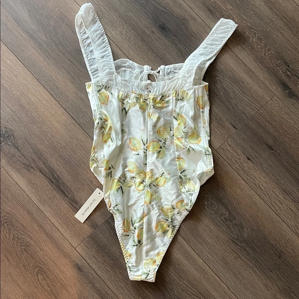 For Love & Lemons White Lemon-Print Lace-Up Bodysuit - Picture 6 of 7